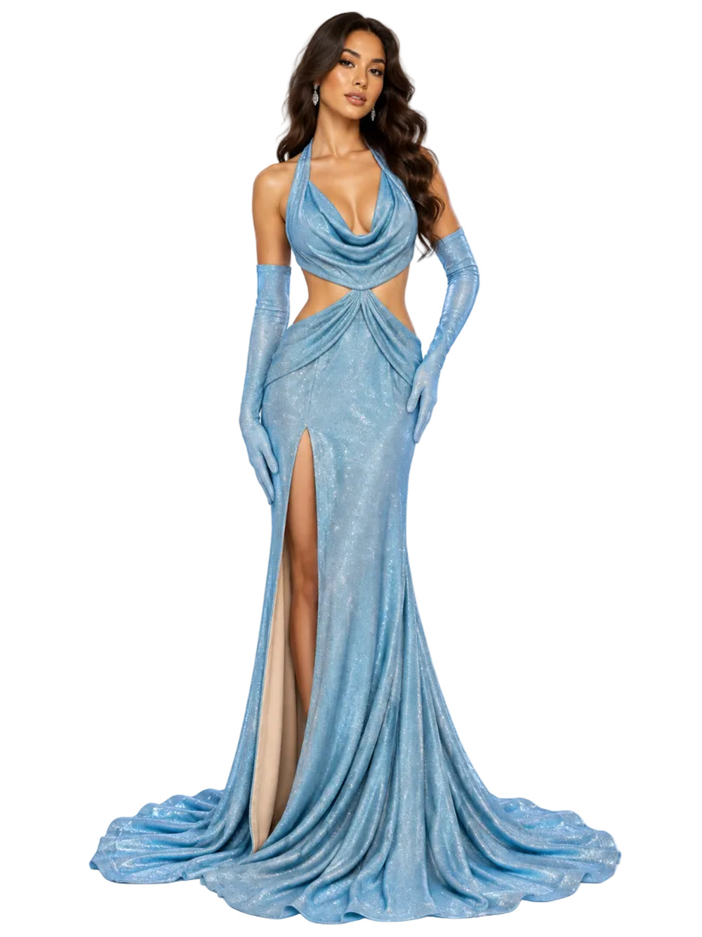 Kenneth Barlis Light Blue Sparkle Formal Gown – Size 4–6